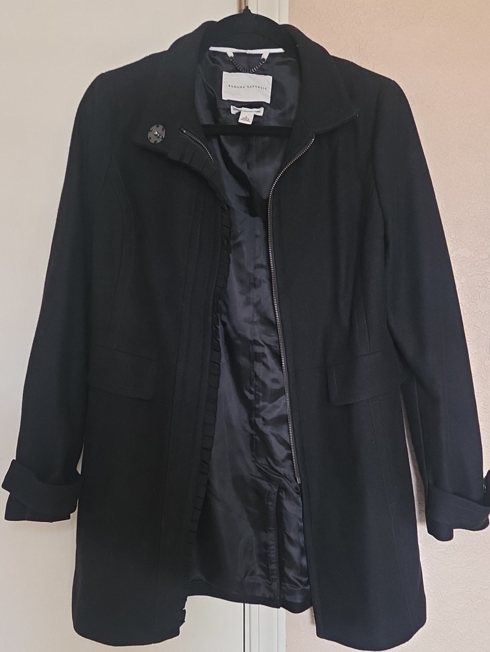 Banana Republic Black Zip-Front Tailored Trench Coat